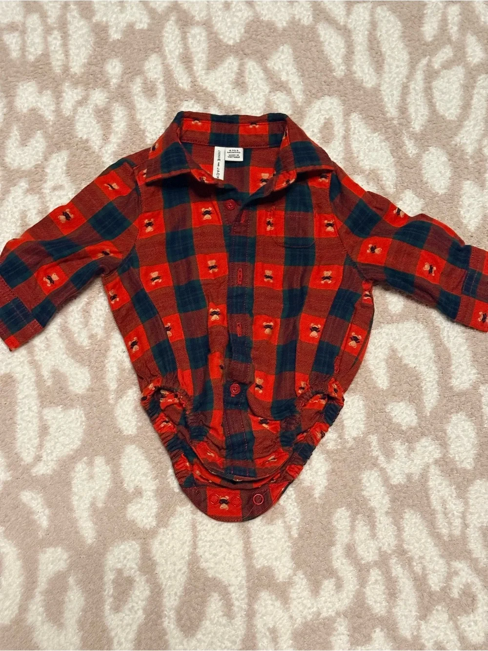 Janie and Jack 0-3m Baby Plaid Flannel Bodysuit - Red & Navy